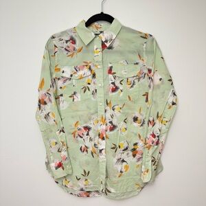 LAUREN‎  RALPH LAUREN Women's GREEN  FLORAL CAREER SHIRT BLOUSE Small Petite